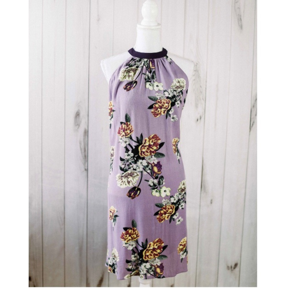 Veronica- purple floral cage back dress - Picture 4 of 8